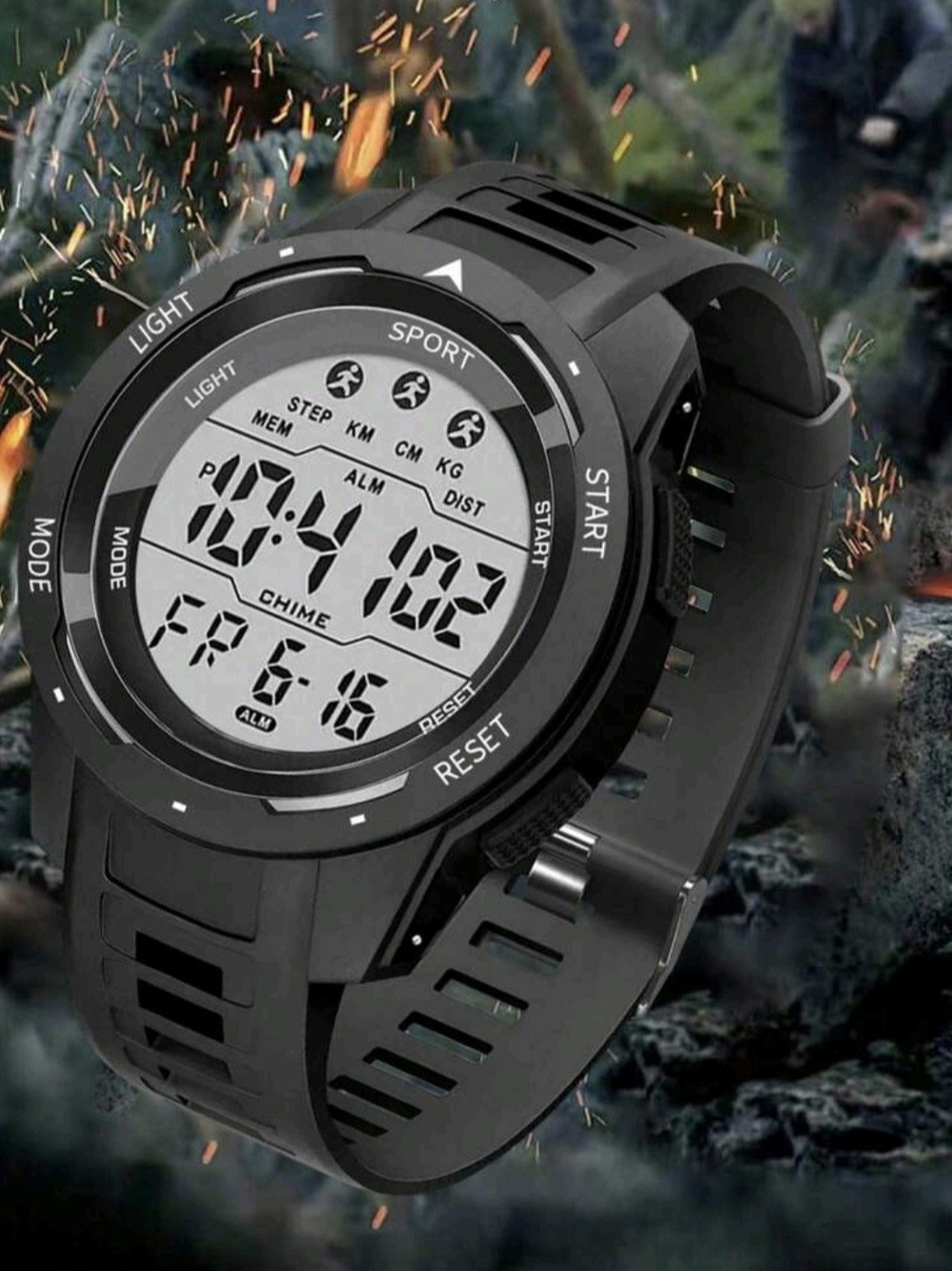 Mens Multifunction Digital Sports Watch Black, Waterproof 50M
